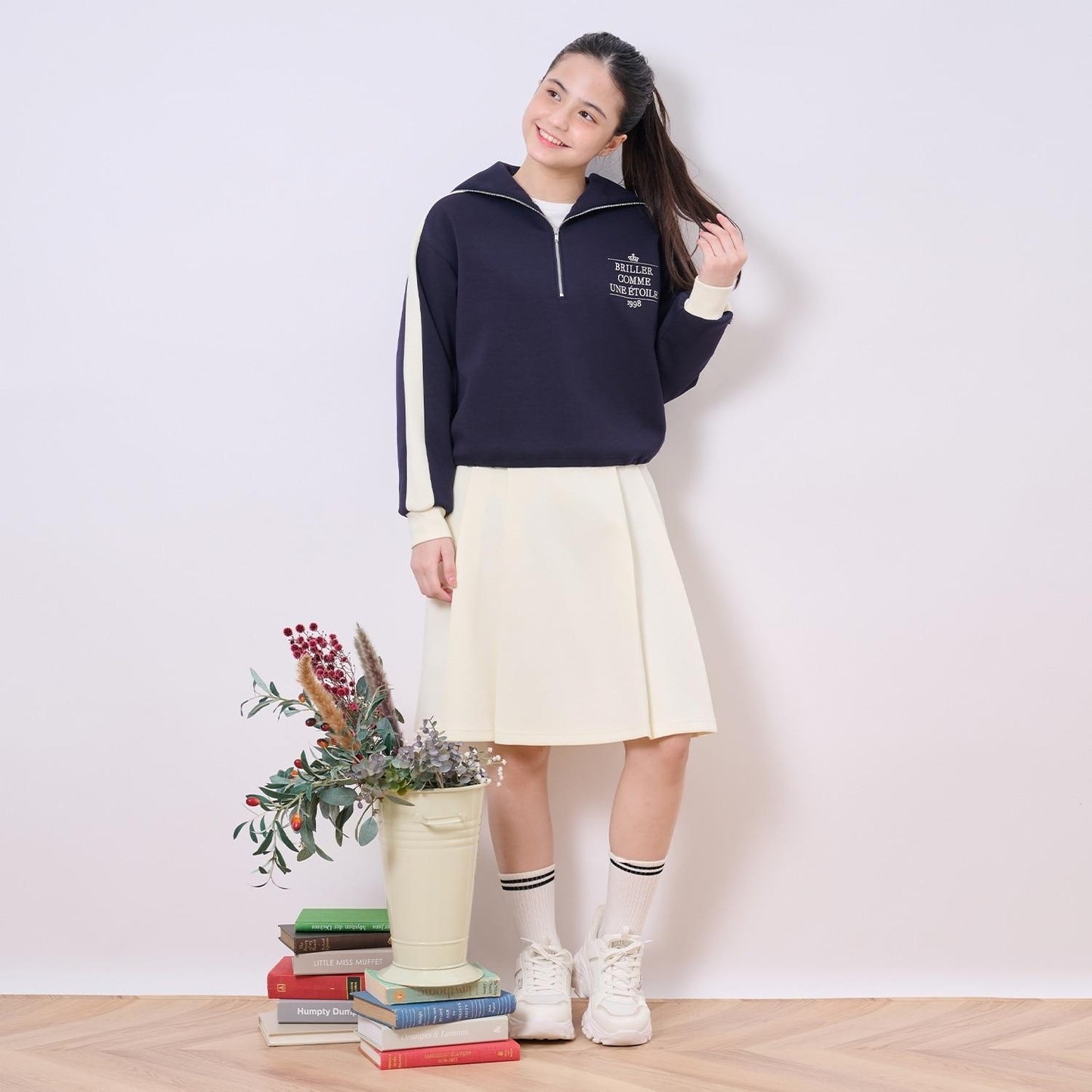 水手風半拉鍊上衣×裙子套裝