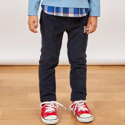 下襬拼接翻邊輕薄針織燈芯絨長褲