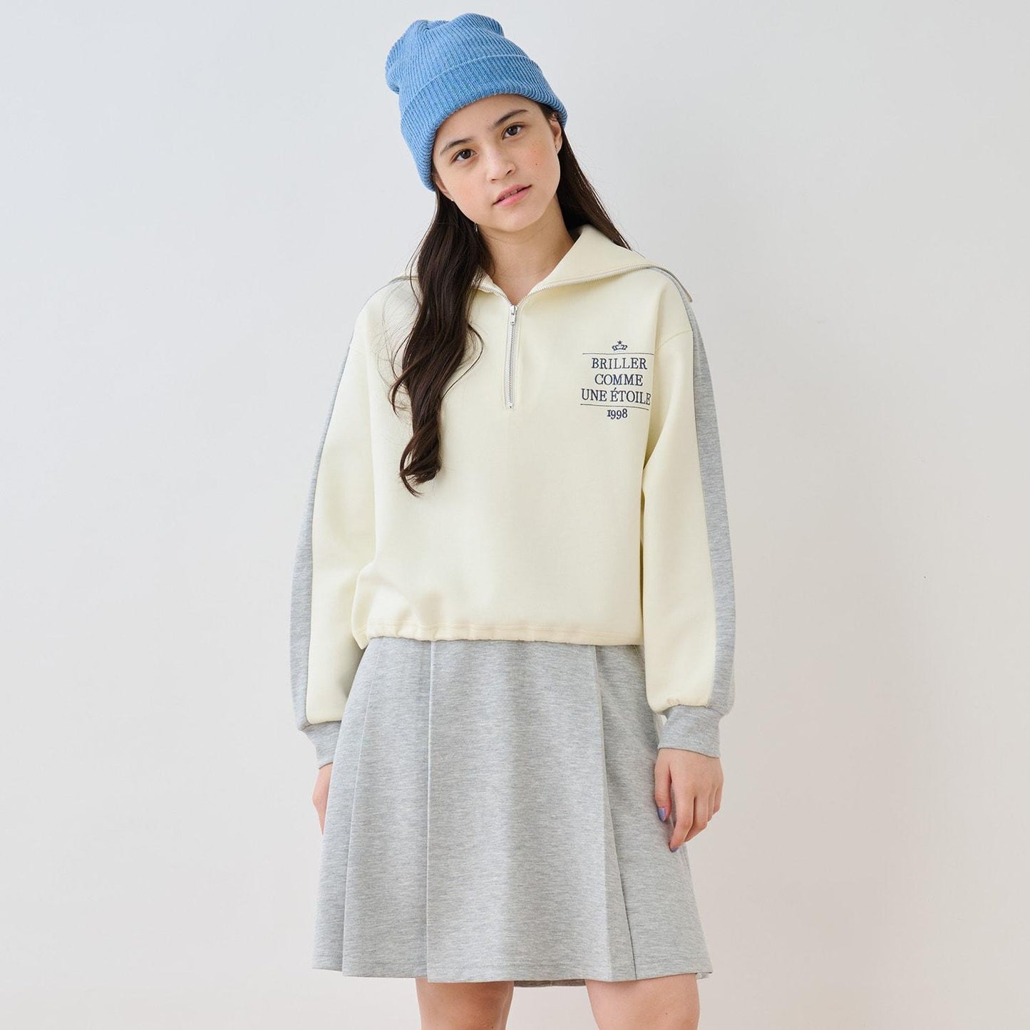 水手風半拉鍊上衣×裙子套裝