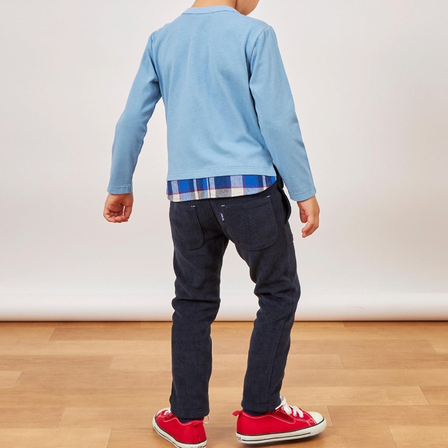 下襬拼接翻邊輕薄針織燈芯絨長褲