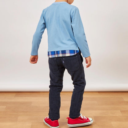 下襬拼接翻邊輕薄針織燈芯絨長褲