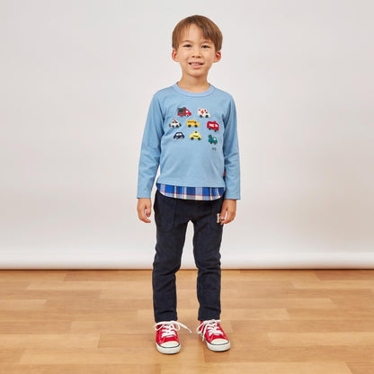 下襬拼接翻邊輕薄針織燈芯絨長褲