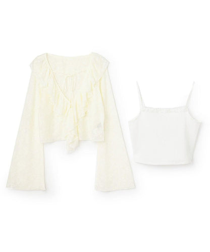 荷葉邊短款開衫吊帶套裝【韓國時尚】