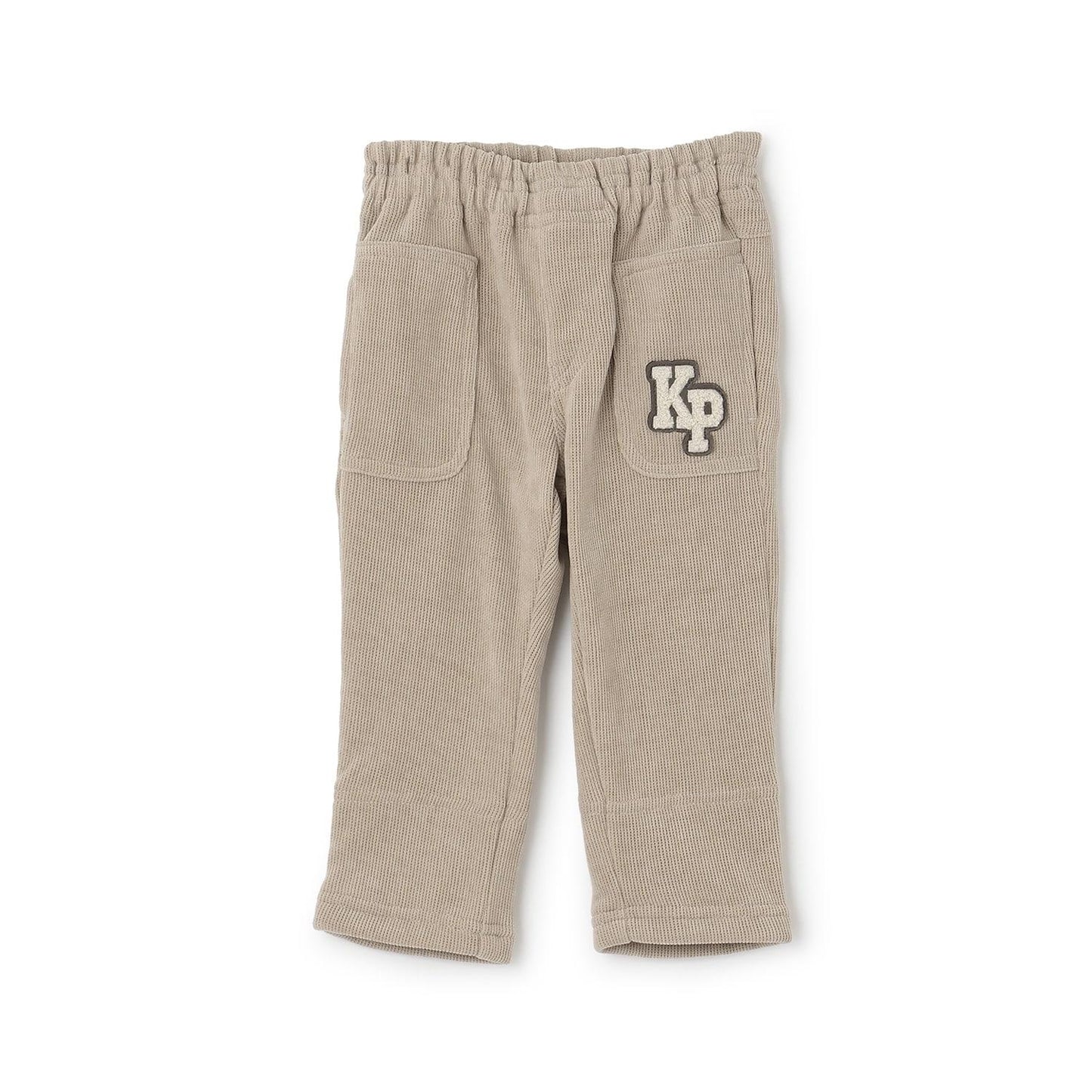 下襬拼接翻邊輕薄針織燈芯絨長褲