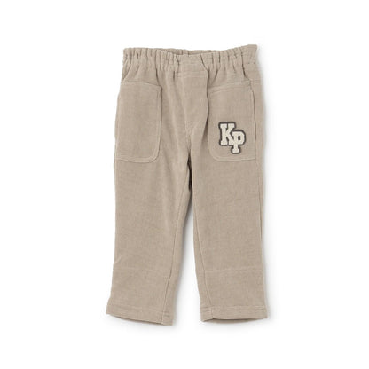 下襬拼接翻邊輕薄針織燈芯絨長褲