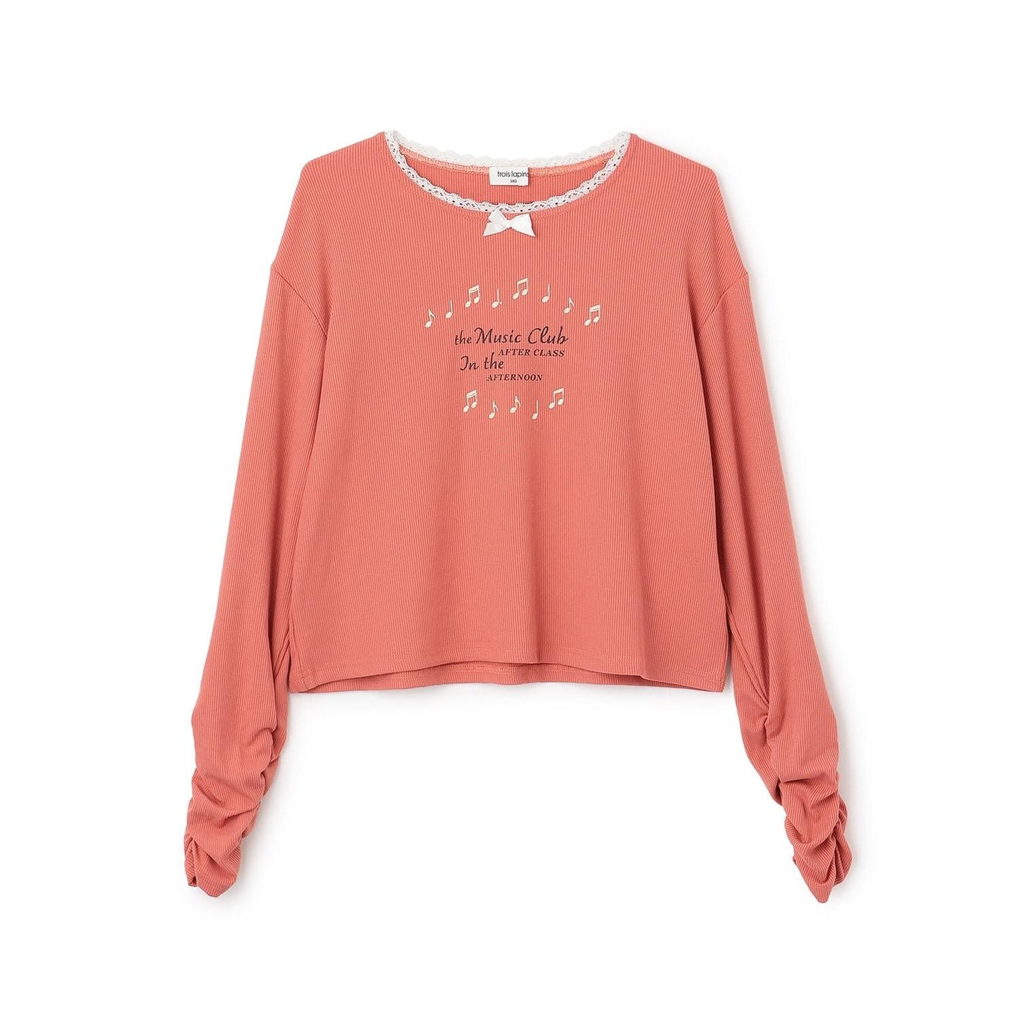 【Trois Lapins】領口蕾絲羅紋長袖T恤