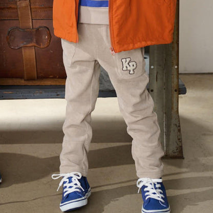 下襬拼接翻邊輕薄針織燈芯絨長褲