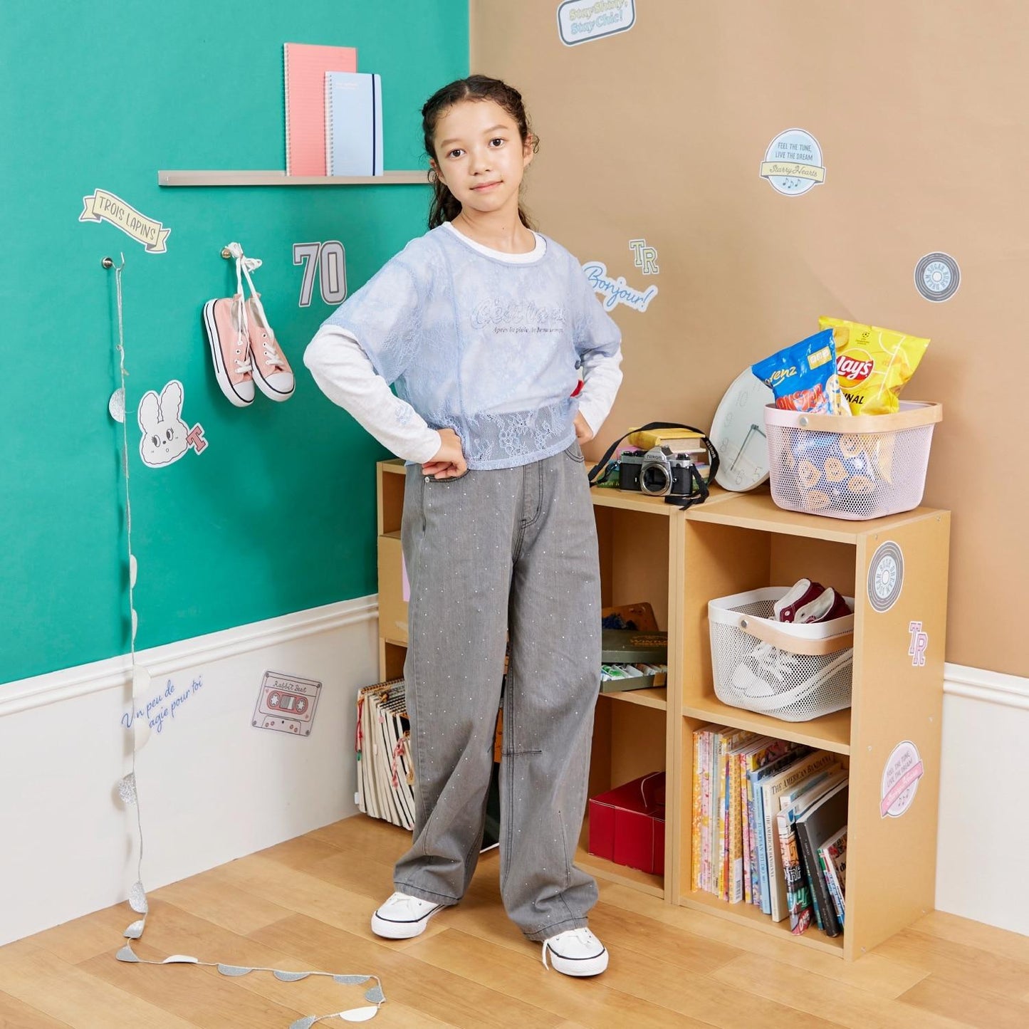 【Trois Lapins】蕾絲T恤疊穿套裝