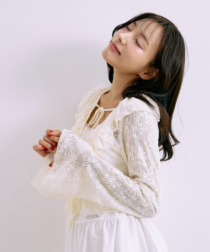 荷葉邊短款開衫吊帶套裝【韓國時尚】