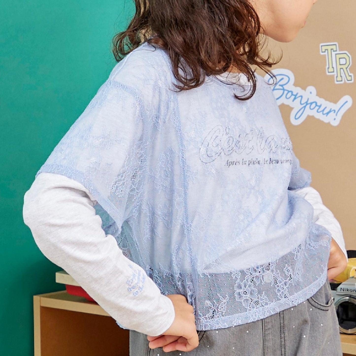 【Trois Lapins】蕾絲T恤疊穿套裝