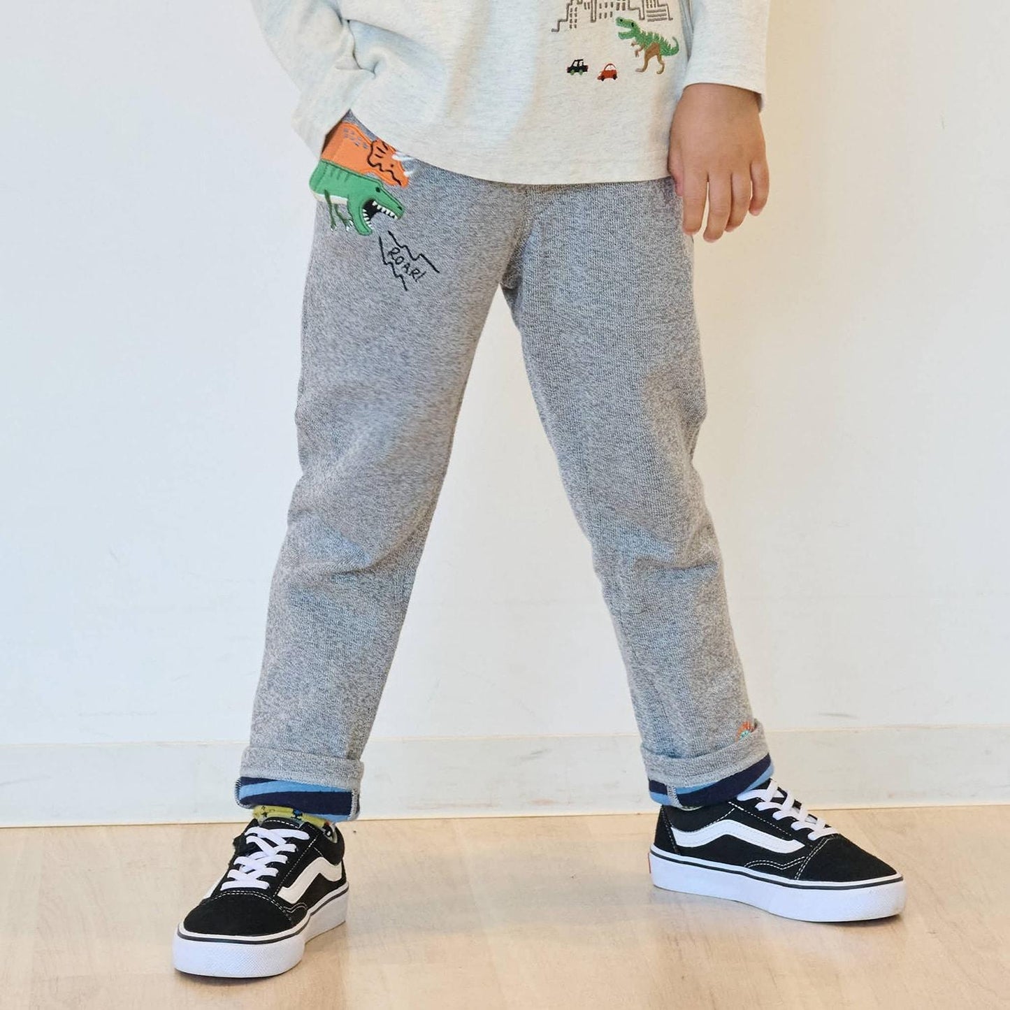 恐龍圖案加厚長款直筒褲