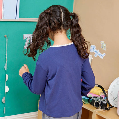 【Trois Lapins】領口蕾絲羅紋長袖T恤