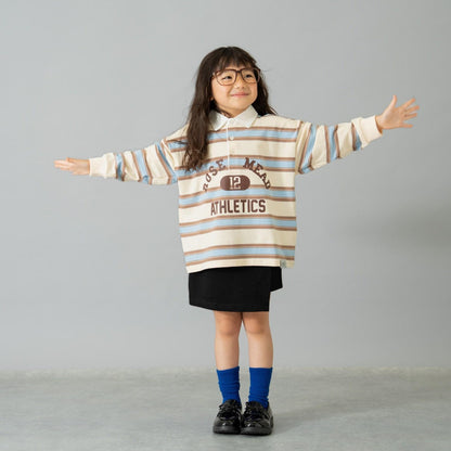 【男女同款】學院風印花長袖橄欖球T恤