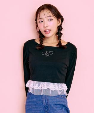 下襬荷葉邊鑲鑽T恤【韓國時尚】