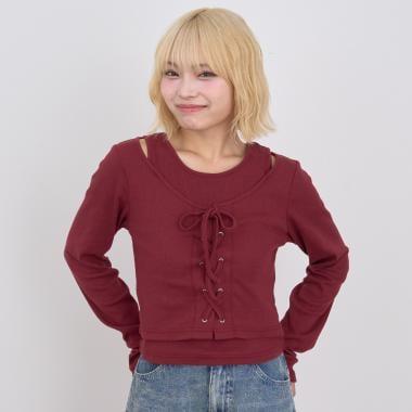 繫帶長袖T恤套裝