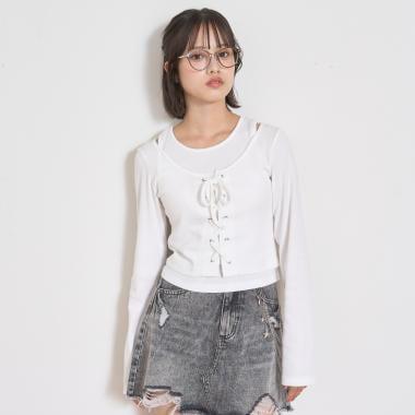 繫帶長袖T恤套裝