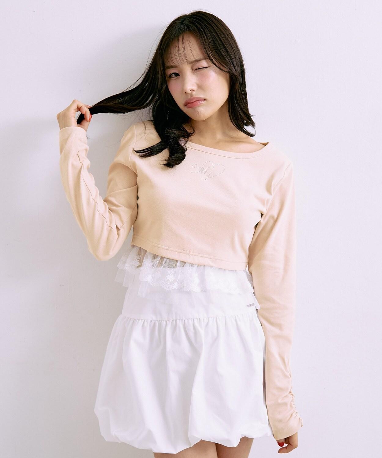 下襬荷葉邊鑲鑽T恤【韓國時尚】