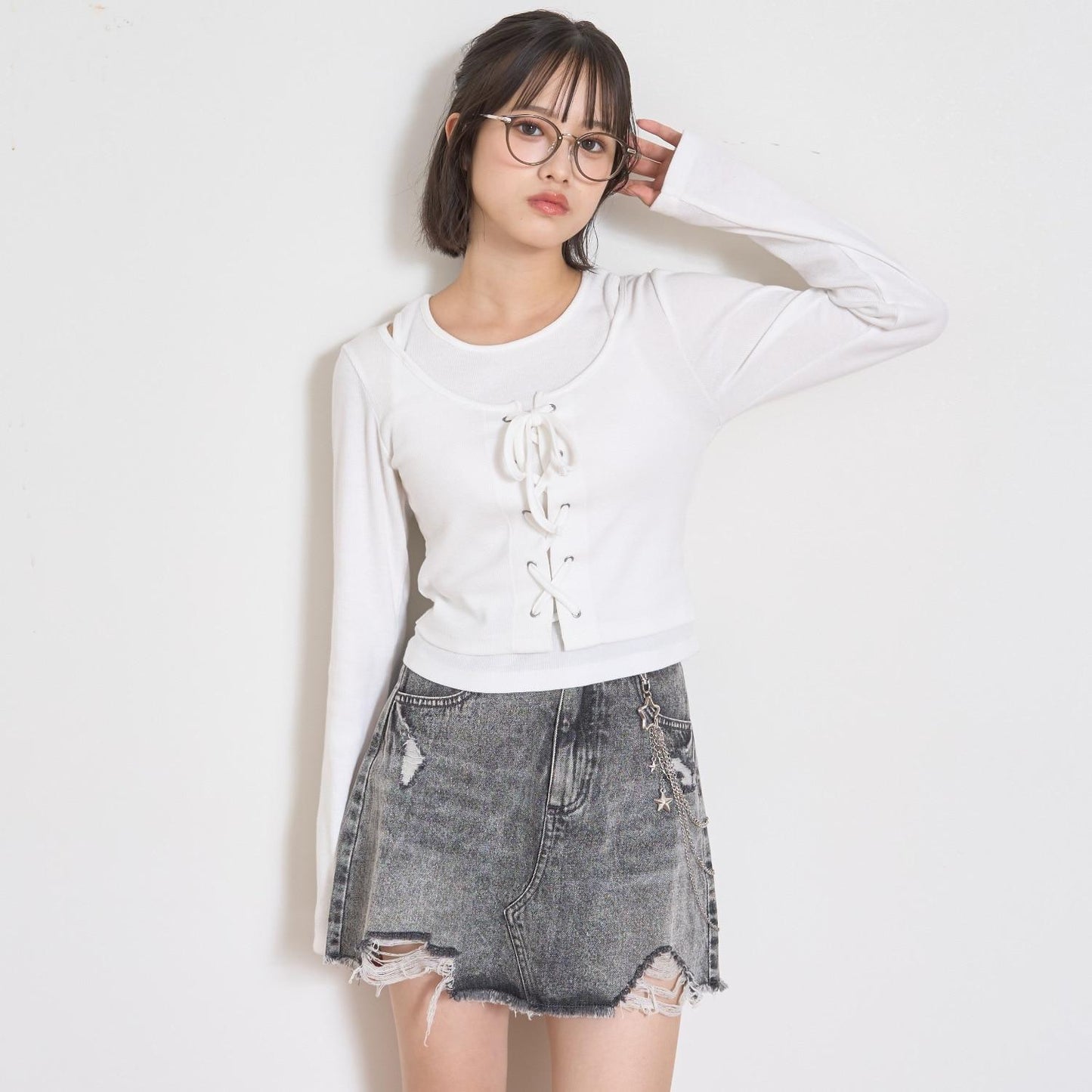 繫帶長袖T恤套裝