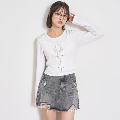 繫帶長袖T恤套裝