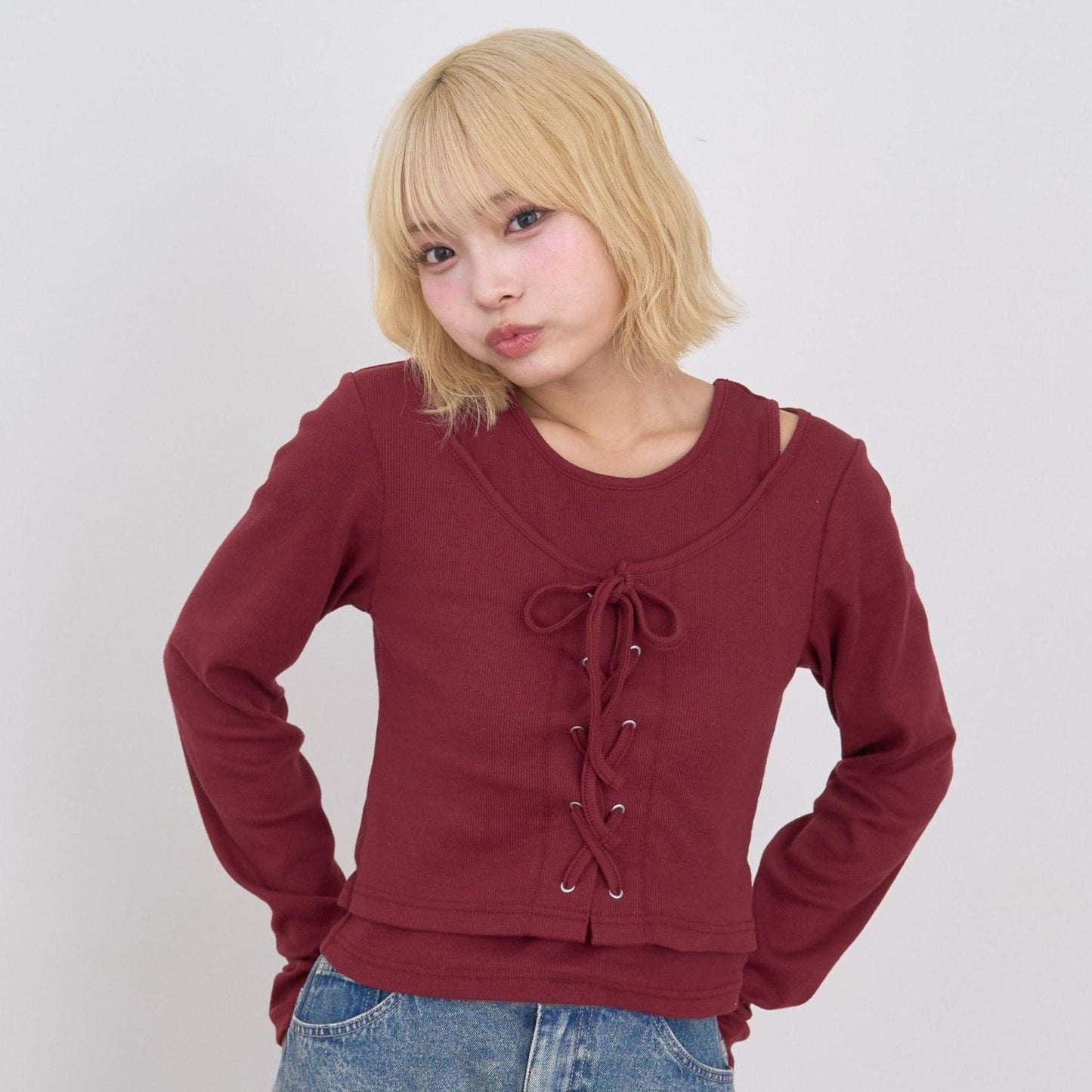 繫帶長袖T恤套裝