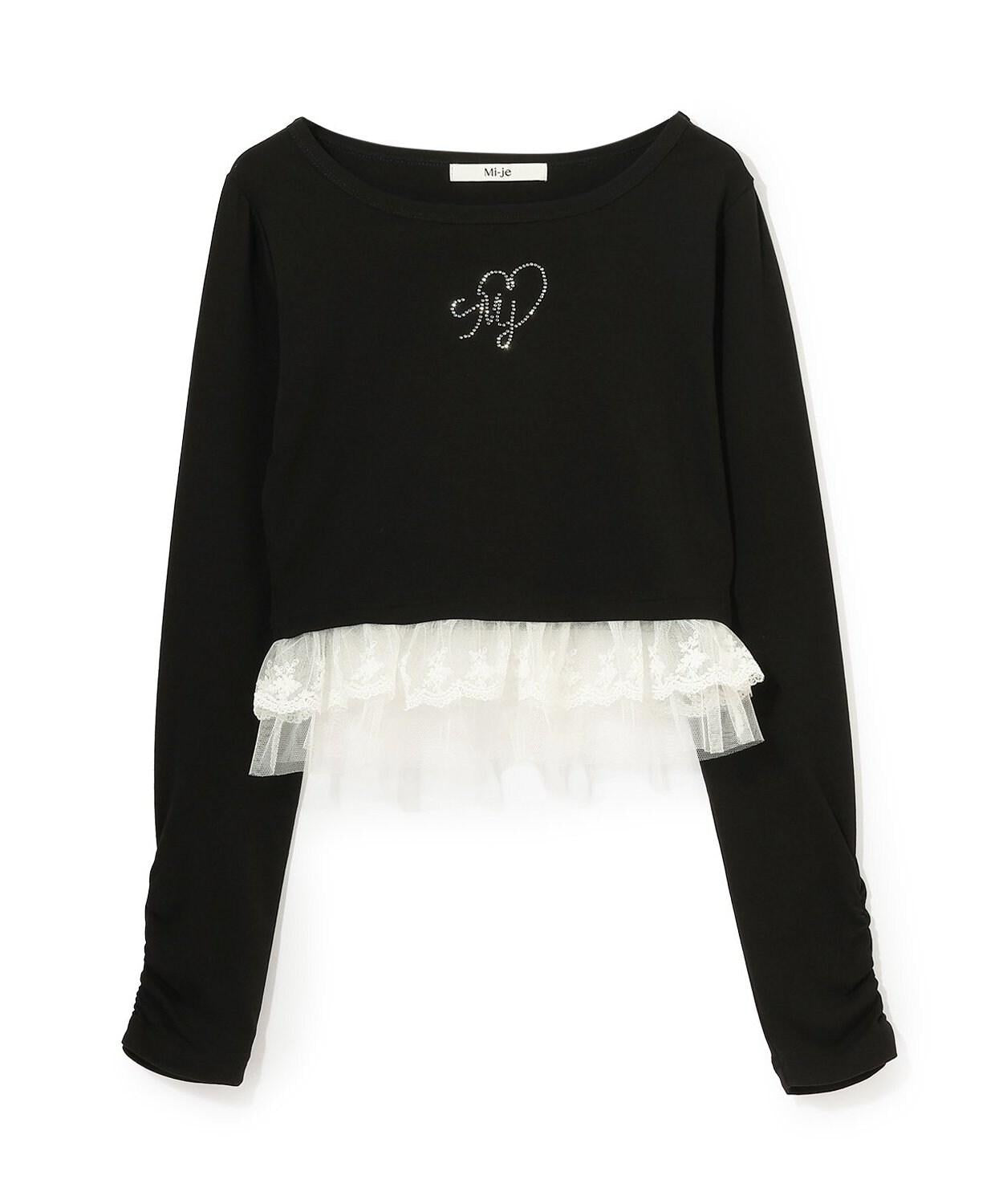 下襬荷葉邊鑲鑽T恤【韓國時尚】