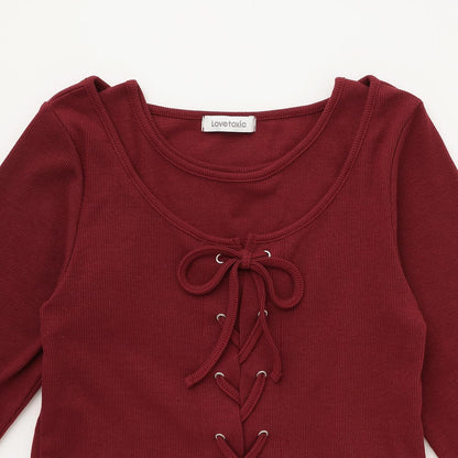 繫帶長袖T恤套裝