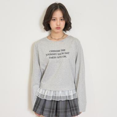 網紗荷葉邊長袖T恤