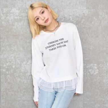 網紗荷葉邊長袖T恤