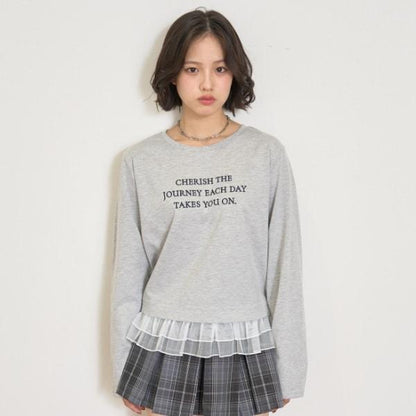 網紗荷葉邊長袖T恤