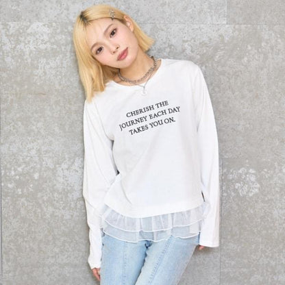 網紗荷葉邊長袖T恤