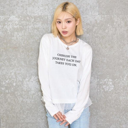 網紗荷葉邊長袖T恤