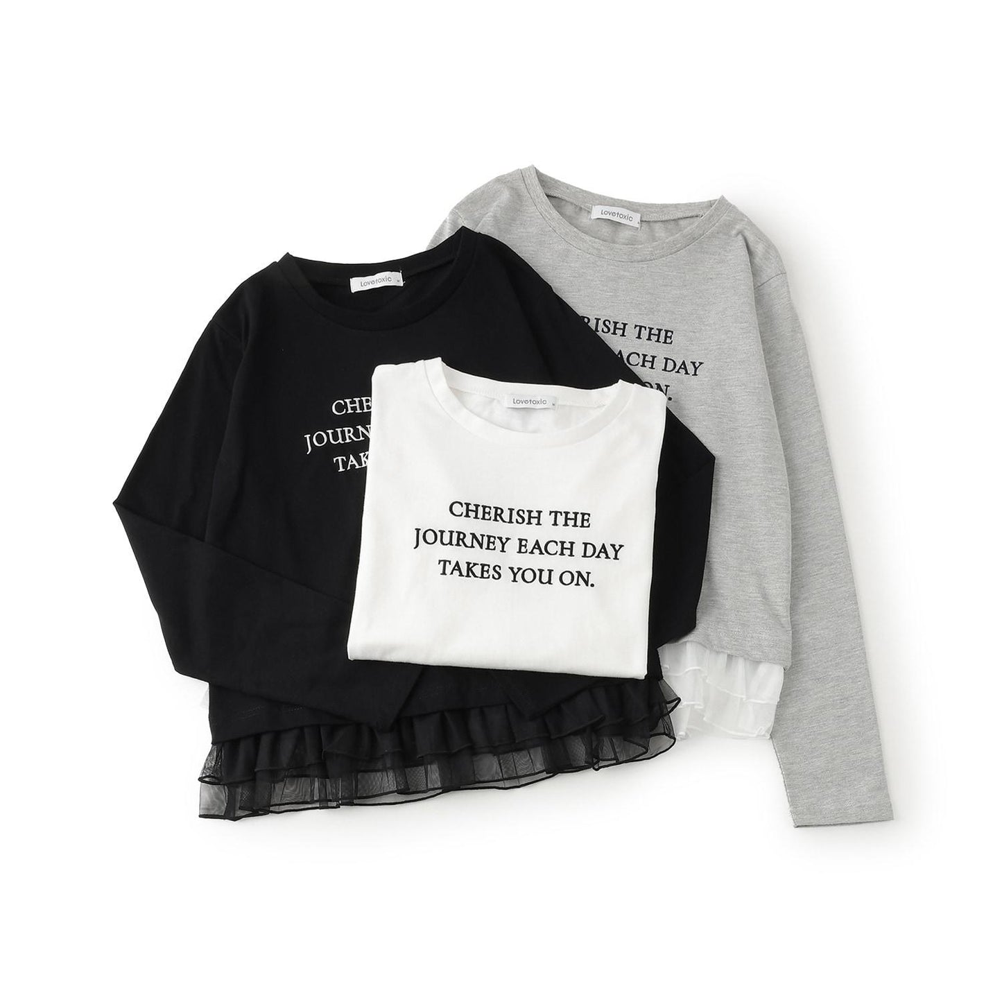 網紗荷葉邊長袖T恤