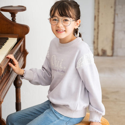 亮片衛衣 內襯毛圈 拼接蕾絲 休閒上衣