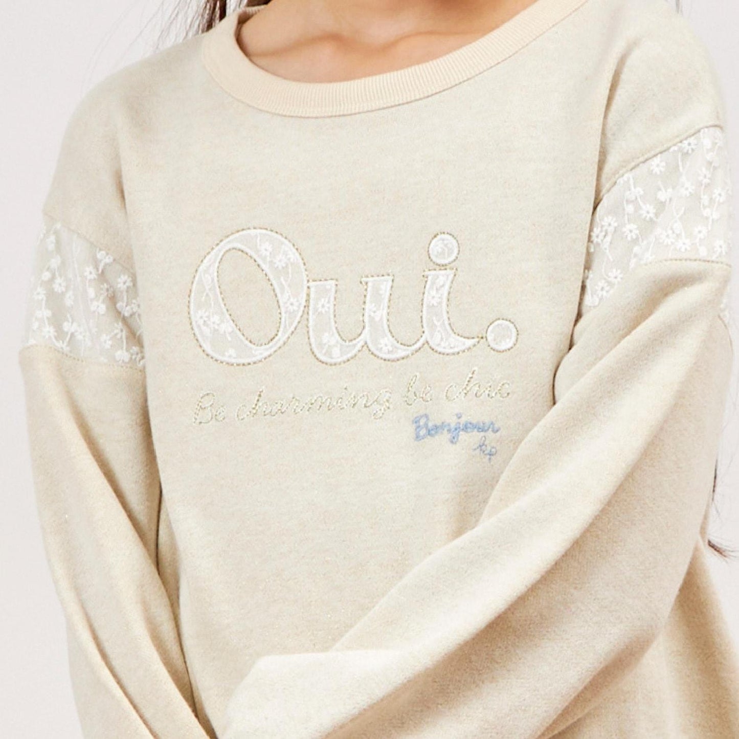 亮片衛衣 內襯毛圈 拼接蕾絲 休閒上衣