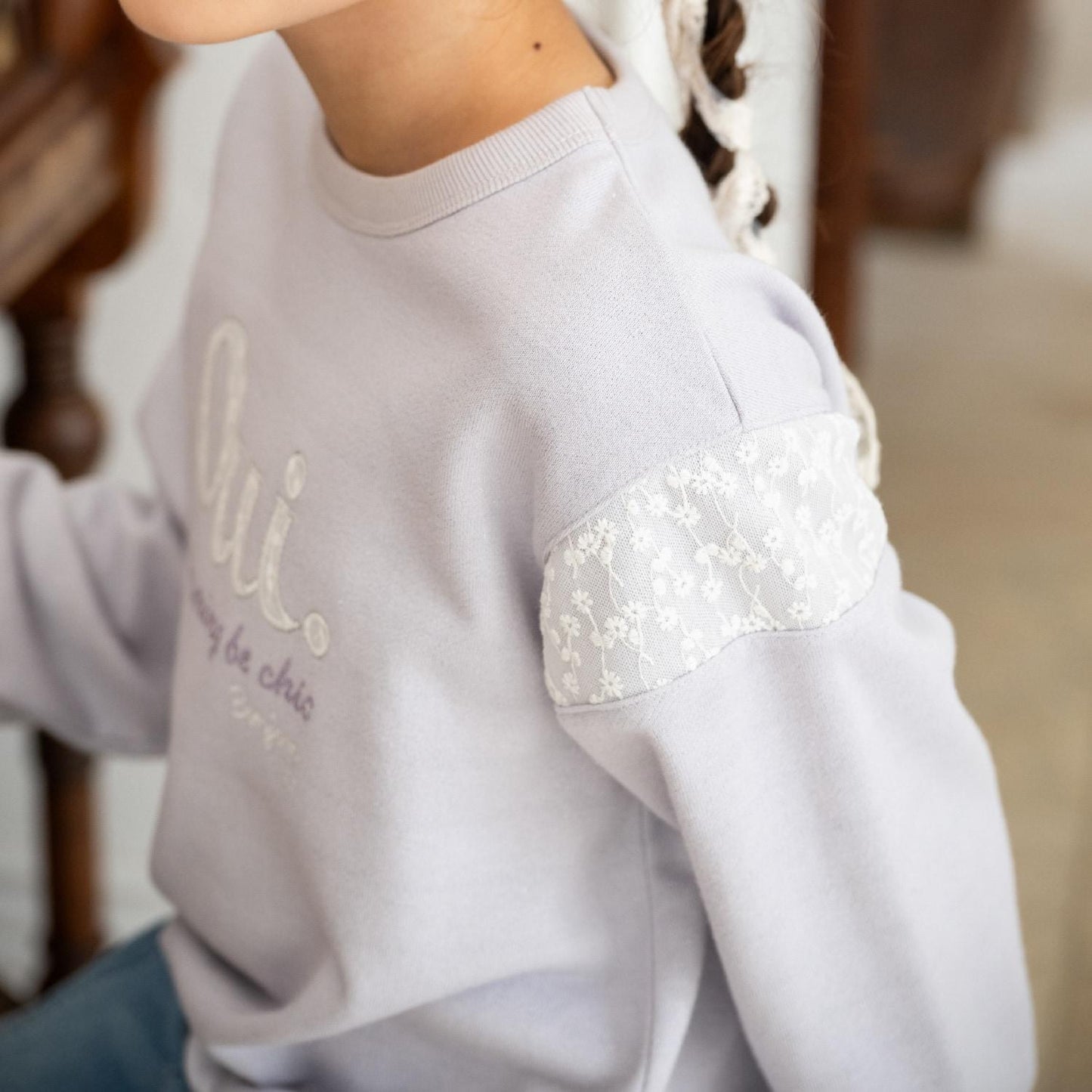 亮片衛衣 內襯毛圈 拼接蕾絲 休閒上衣