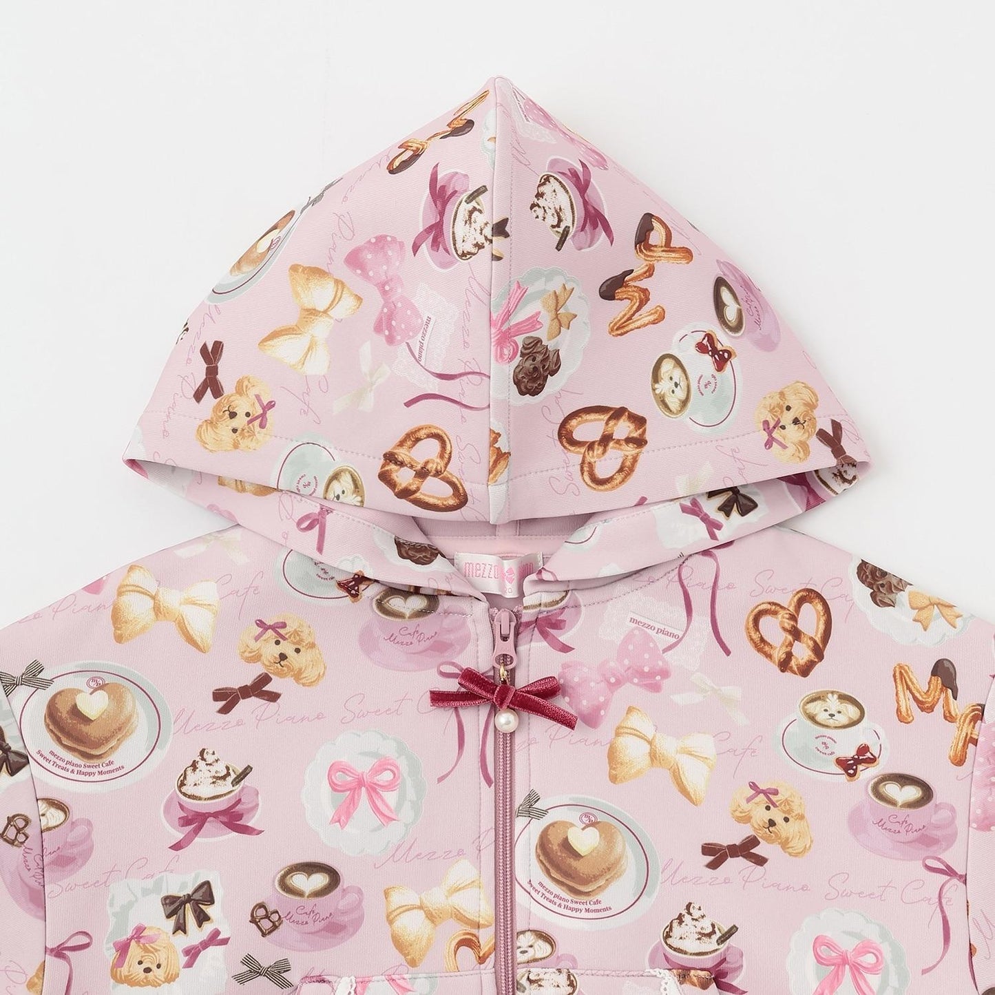 咖啡圖案拉鍊連帽衛衣