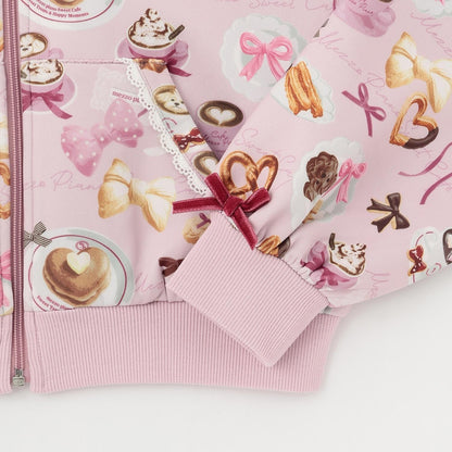 咖啡圖案拉鍊連帽衛衣