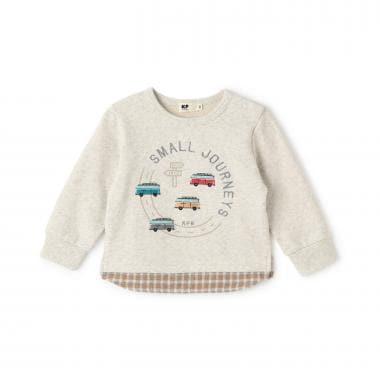 車刺繡×下襬格紋衛衣