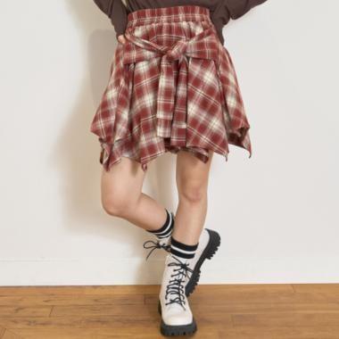 【LTXC】腰帶風格格紋裙褲