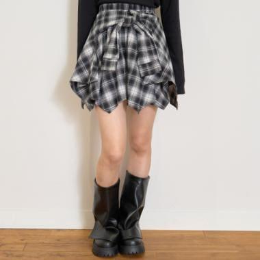 【LTXC】腰帶風格格紋裙褲
