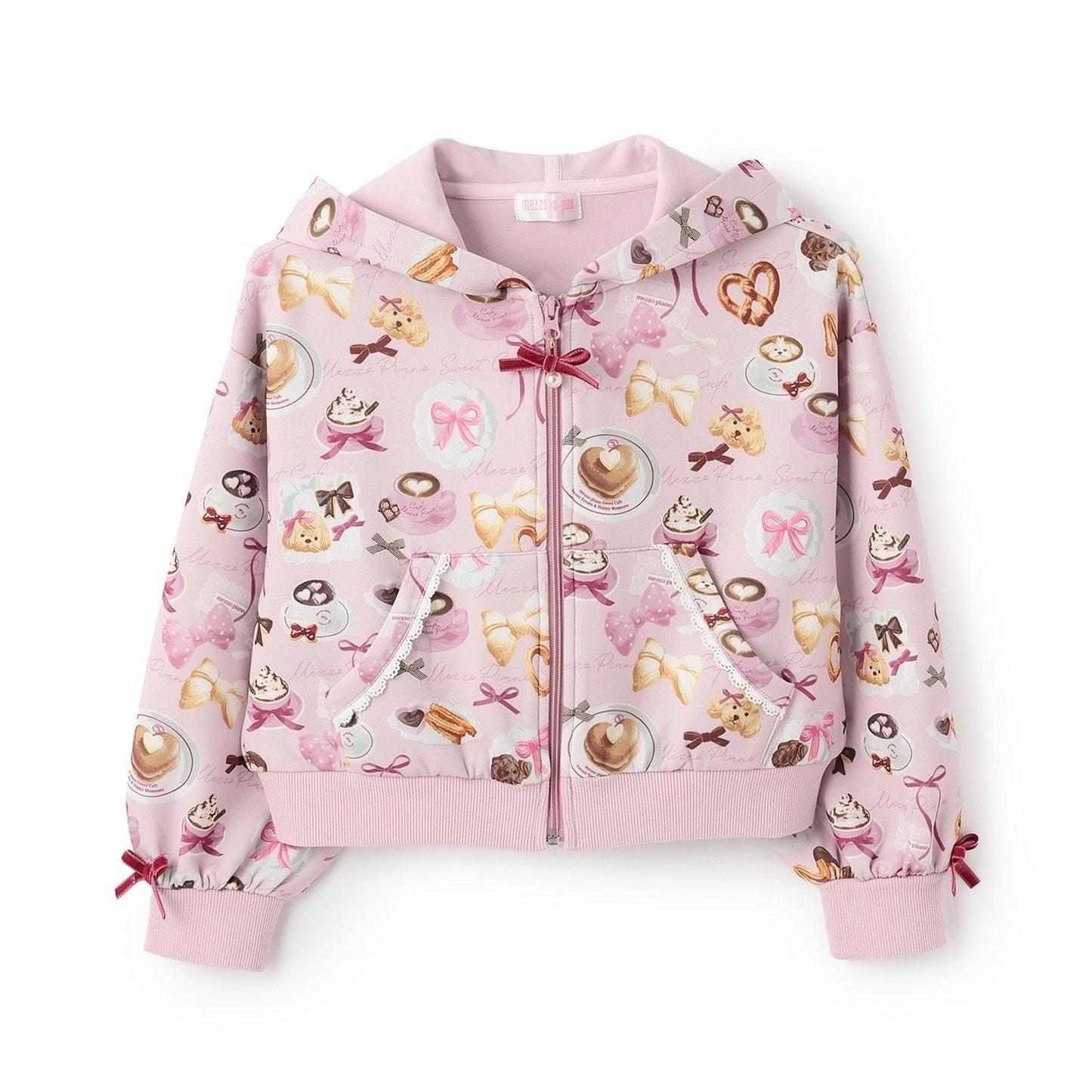 咖啡圖案拉鍊連帽衛衣