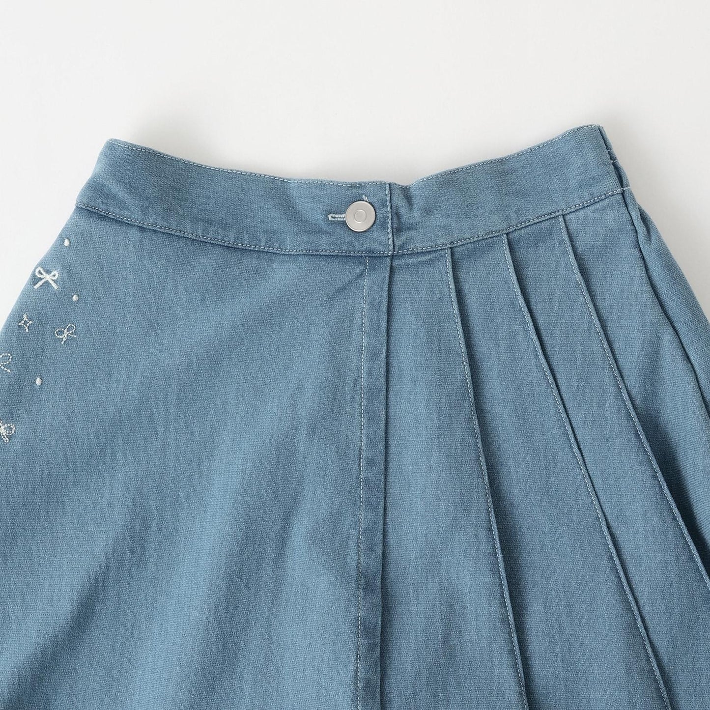 針織牛仔百褶裹裙式闊腿褲