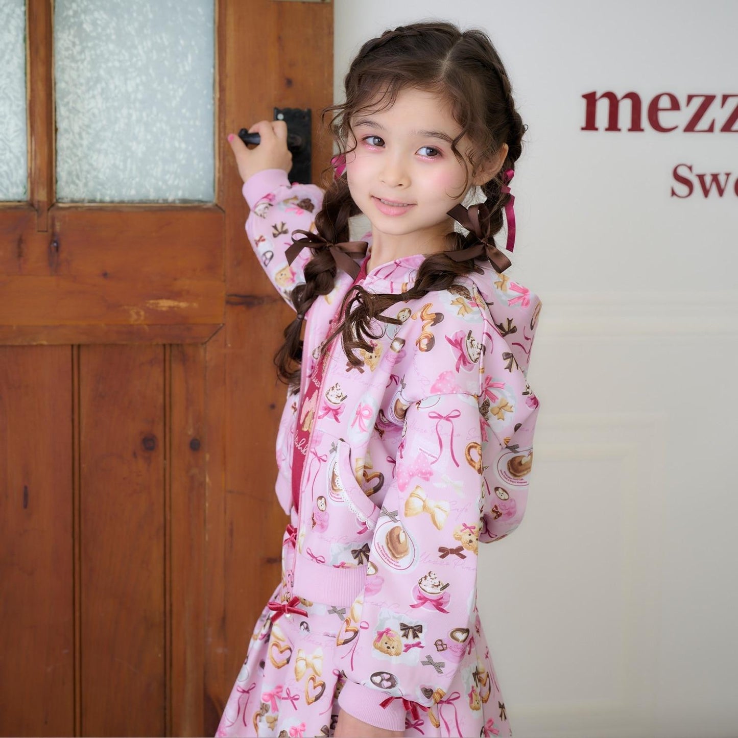 咖啡圖案拉鍊連帽衛衣