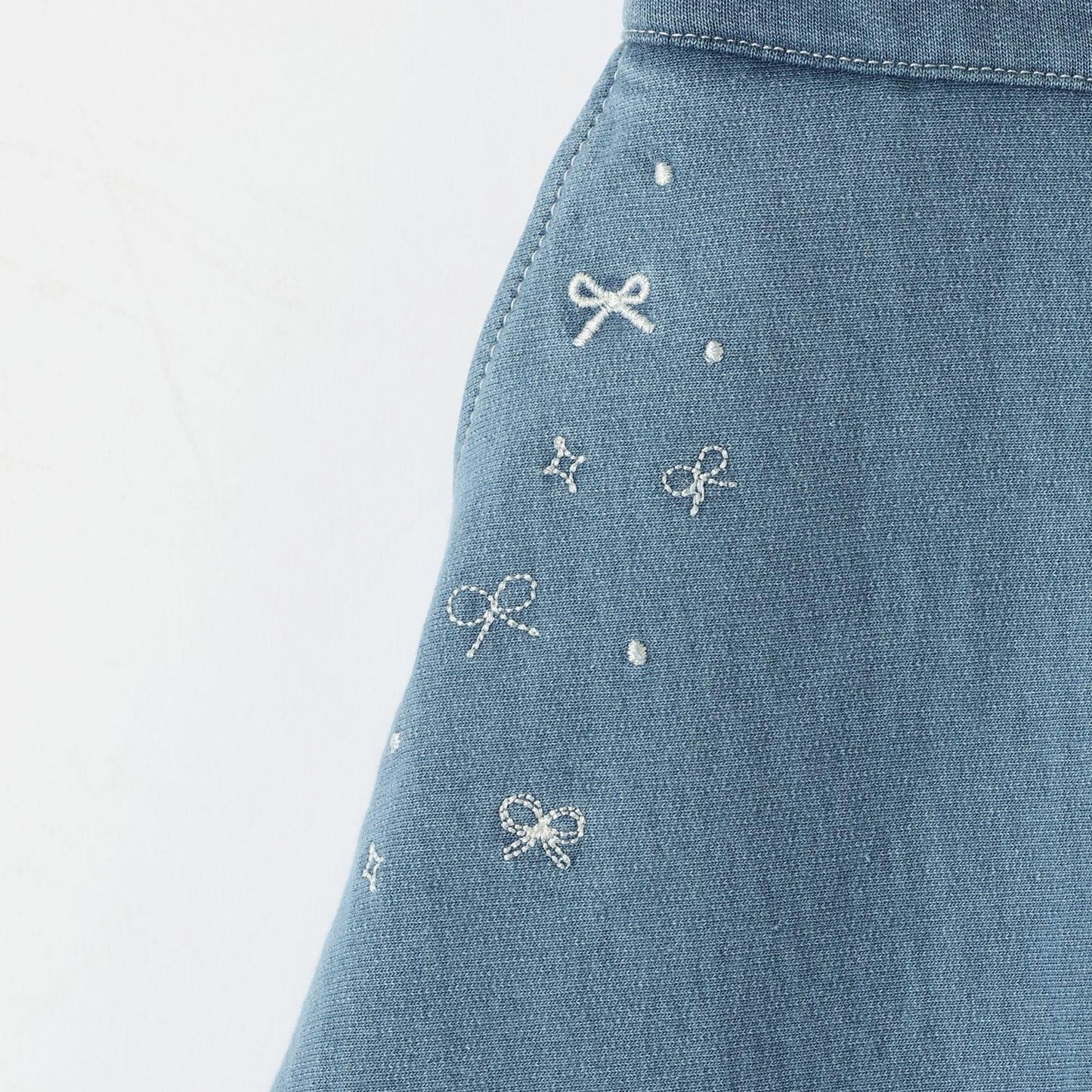 針織牛仔百褶裹裙式闊腿褲