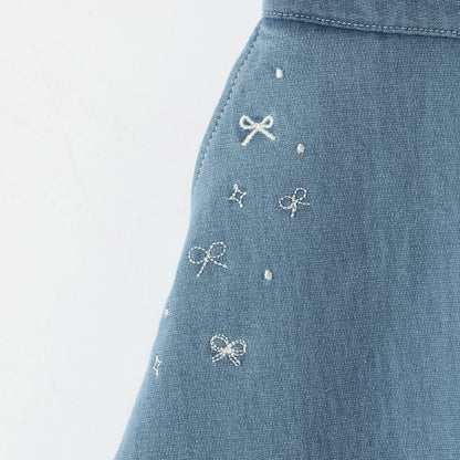 針織牛仔百褶裹裙式闊腿褲