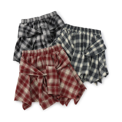 【LTXC】腰帶風格格紋裙褲