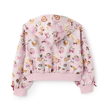 咖啡圖案拉鍊連帽衛衣