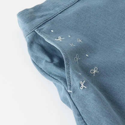 針織牛仔百褶裹裙式闊腿褲