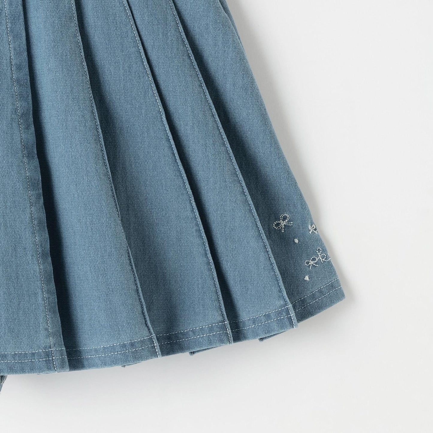 針織牛仔百褶裹裙式闊腿褲