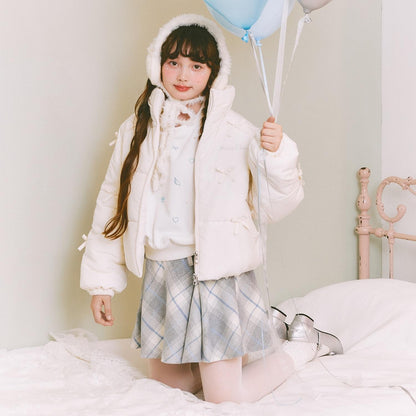 蕾絲繫帶蝴蝶結格紋喇叭裙褲